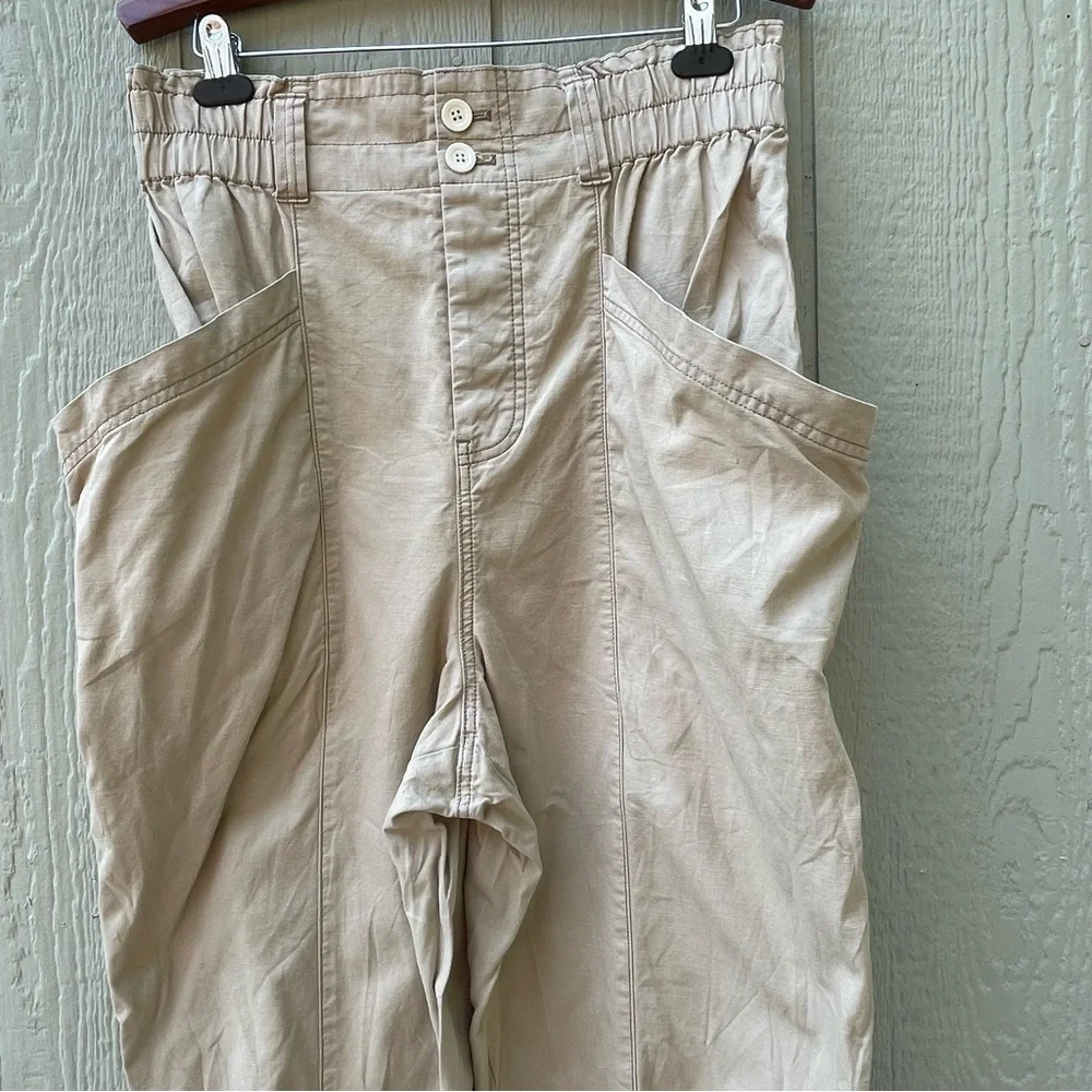 Free People Pants Womens L‎ Begie Ready to Run Cinch-Waist OB1235398 Parchment